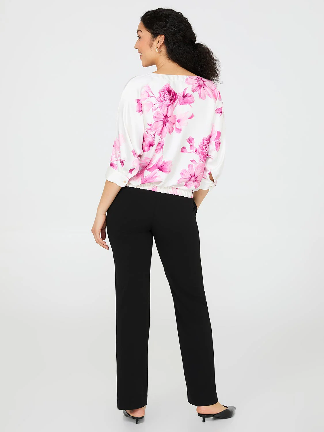 Floral Print Satin Dolman Sleeve Top