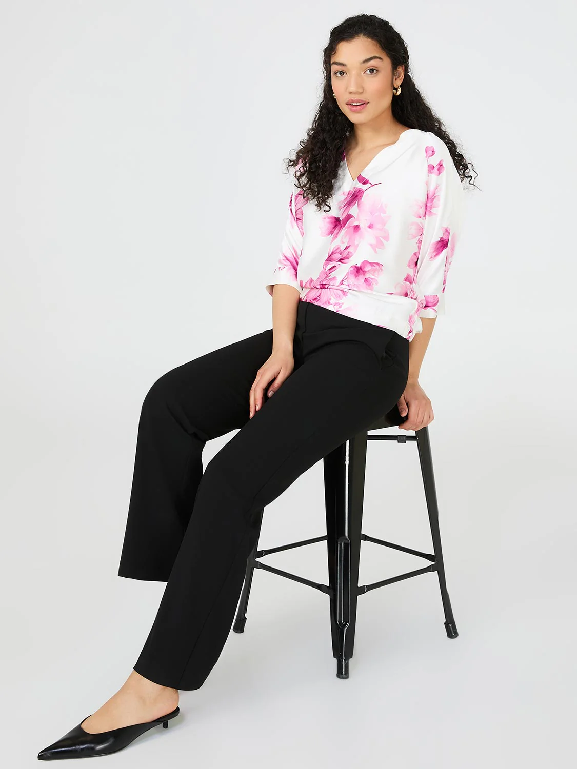 Floral Print Satin Dolman Sleeve Top